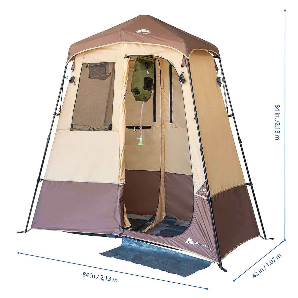 2026 NewOzark Trail 2-Room Shower & Utility Tent Combo Includes 5-Gallon Water Container, Easy Setup, Maximum Occupancy Is 2. Khaki Colour.