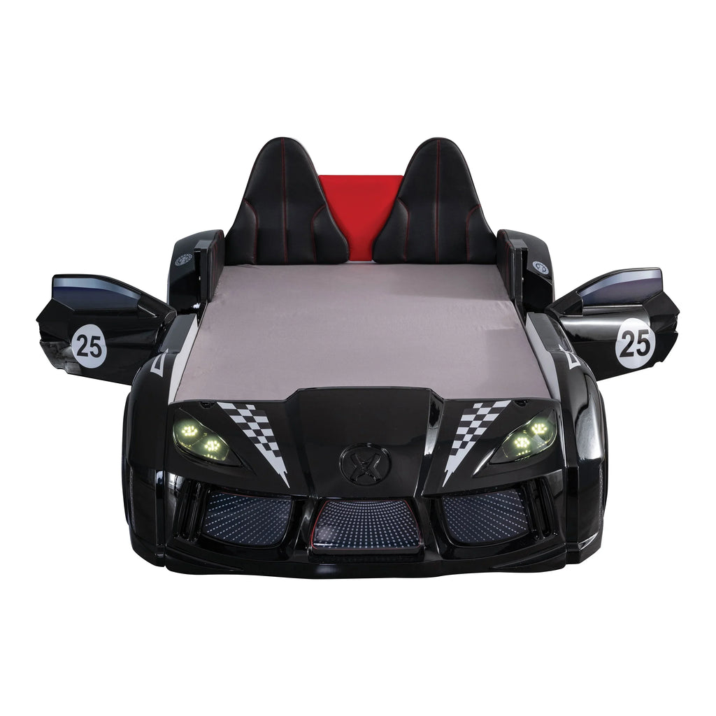 2026 NewFurniture of America Dash Kids Plastic Twin Race Car Bed with LED and Sound, White