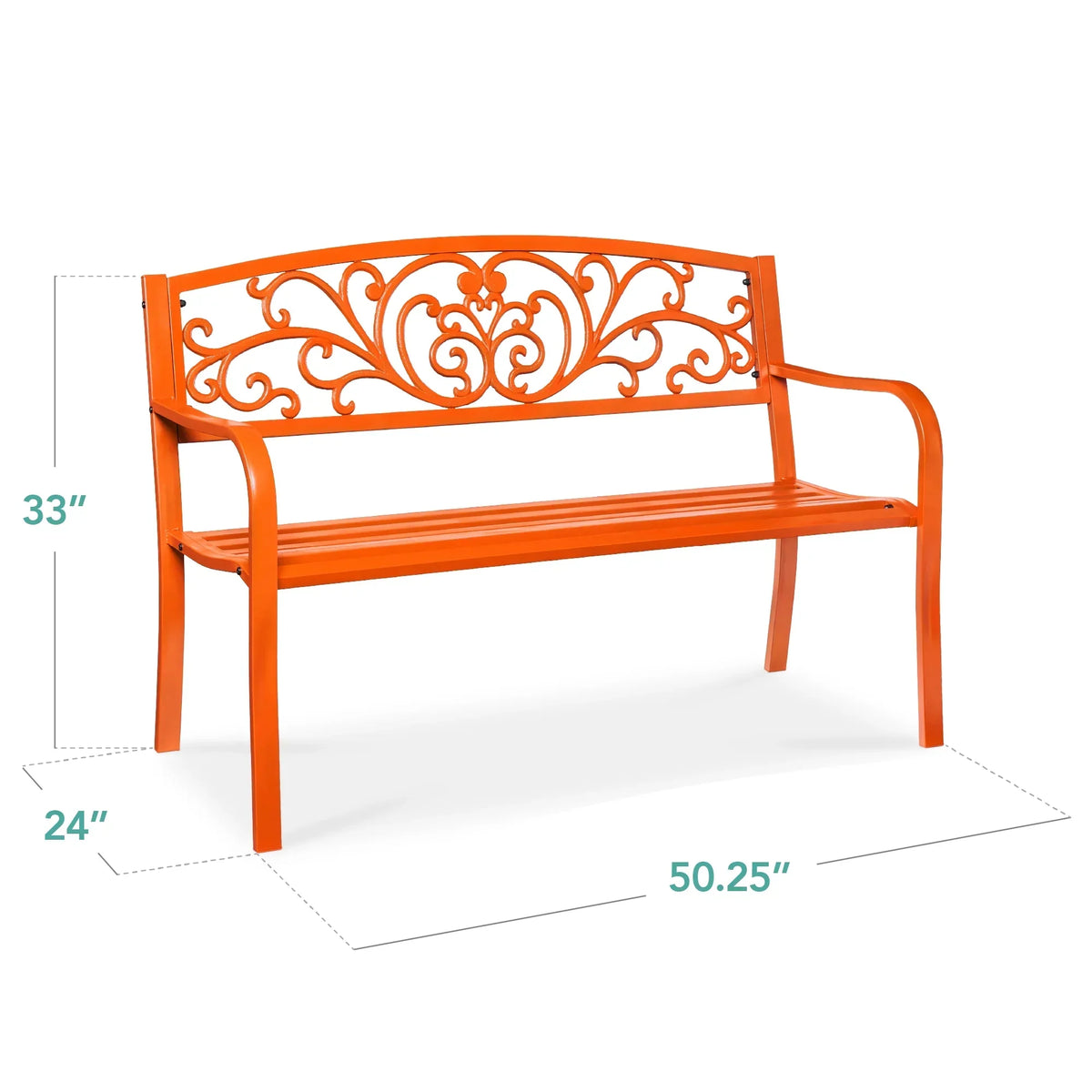 2026 NewBest Choice Products Outdoor Steel Bench Garden Patio Porch Furniture w/ Floral Design Backrest - Black