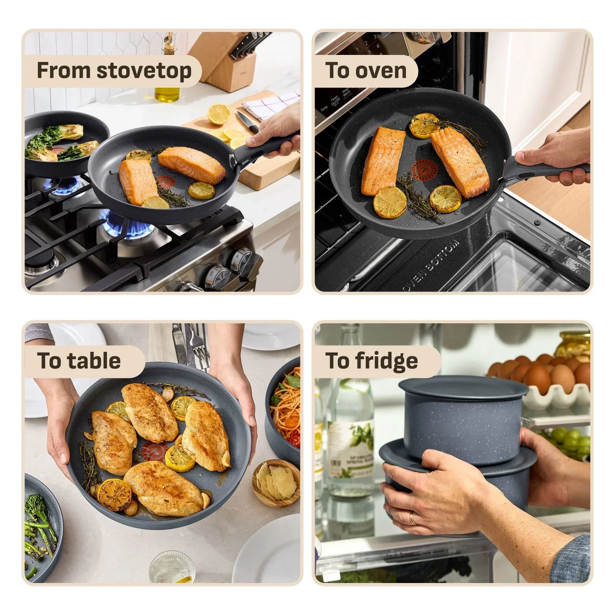 2026 NewT-fal Ingenio Essentials Nonstick, 11 Piece Cookware Set, Detachable Handle, Oven, Broiler, Dishwasher Safe, RV, Grey Granite