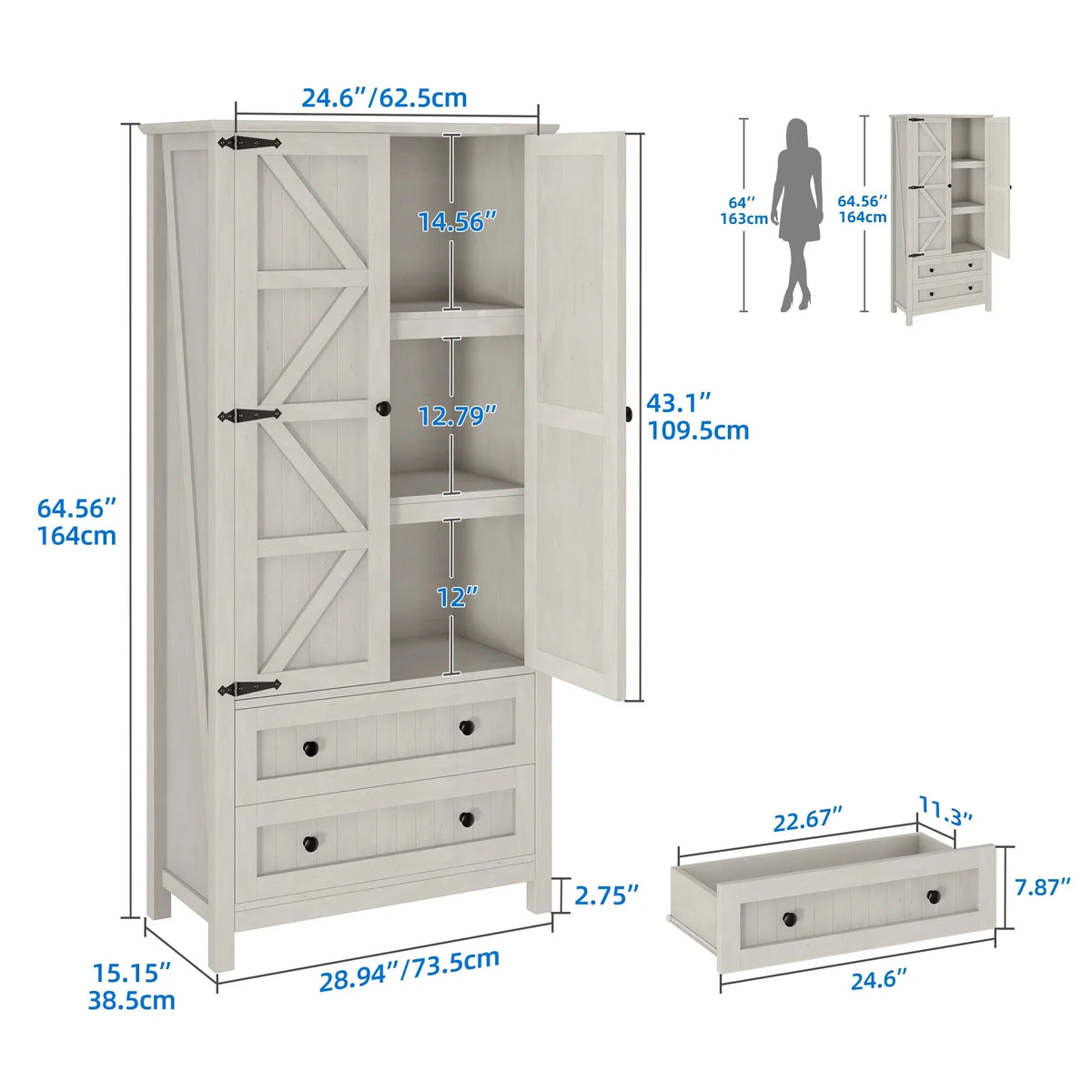 2026 NewDextrus 64.56" Tall Kitchen Pantry Cabinet with 2-Drawer and Adjustable Shelves, White Oak