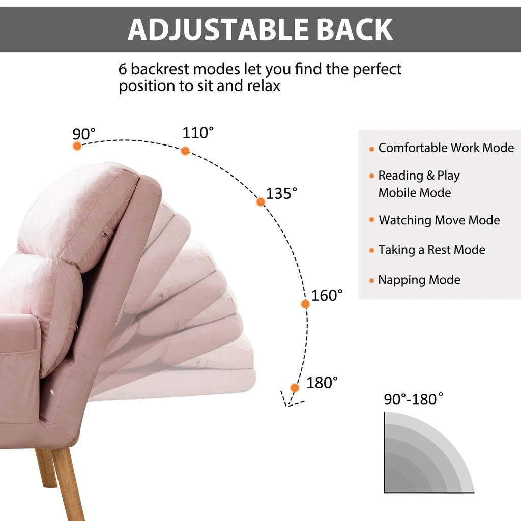 2026 NewBestier Adjustable Accent Chairs with Ottoman, Velvet Fabric Armchair for Bedroom Living Room, Comfy Lounge Chair with Padded Backrest and Side Pocket, Soft Reading Chair, Beige
