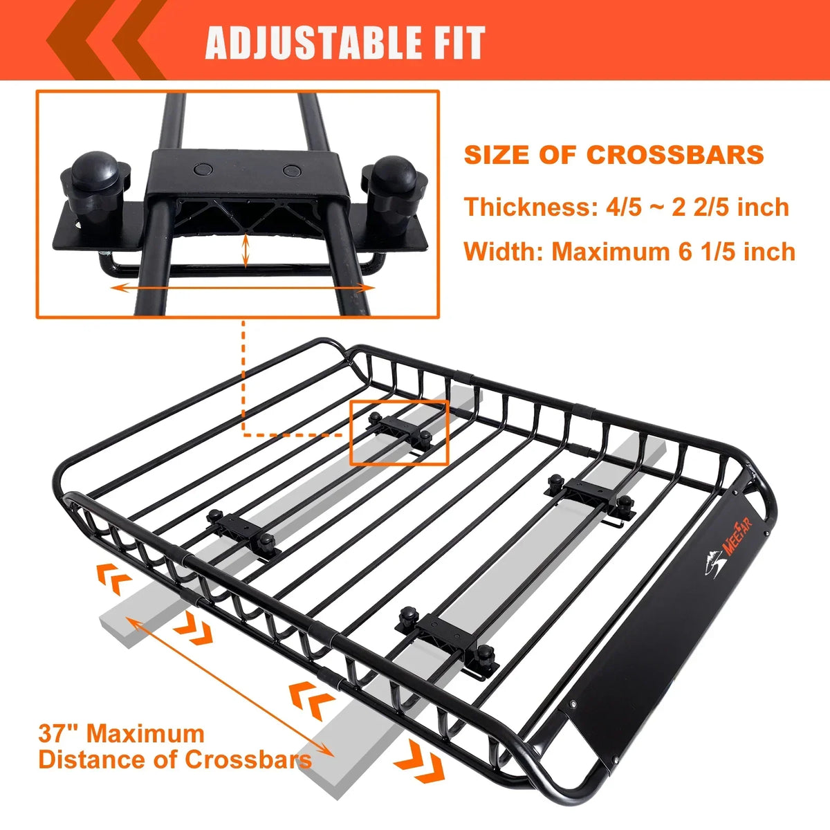 2026 NewMeeFar Universal Rooftop Roof Rack Steel Cargo Carrier Basket Size 51" X 36" X 5" + Soft Shell Waterproof Cargo Bag 15 Cu.ft (44" 34" 17") Combo