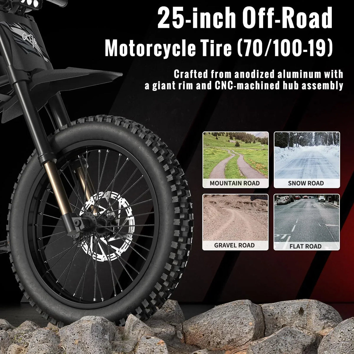 2026 NewRiding'Times 2400W 48V Electric Dirt Bike for Adults Ridingtimes GT73,brushless Hub Motor,18.2AH*2 Electric BIKE with 25" tires digital screen Carbon Steel,BLACK