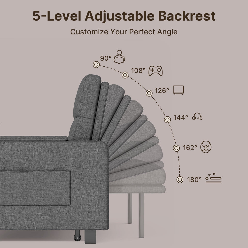 2026 NewSofa Bed, Lofka 3-in-1 Convertible Sleeper Sofa with Storage, Adjustable Backrest & Pull Out Function - Sleeper Chair for Small Space, Apartment, Dark Grey