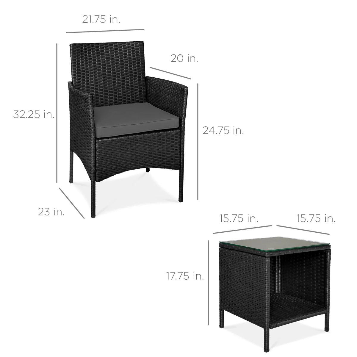 2026 NewBest Choice Products 3-Piece Outdoor Wicker Conversation Patio Bistro Set, w/ 2 Chairs, Table - Gray/Navy