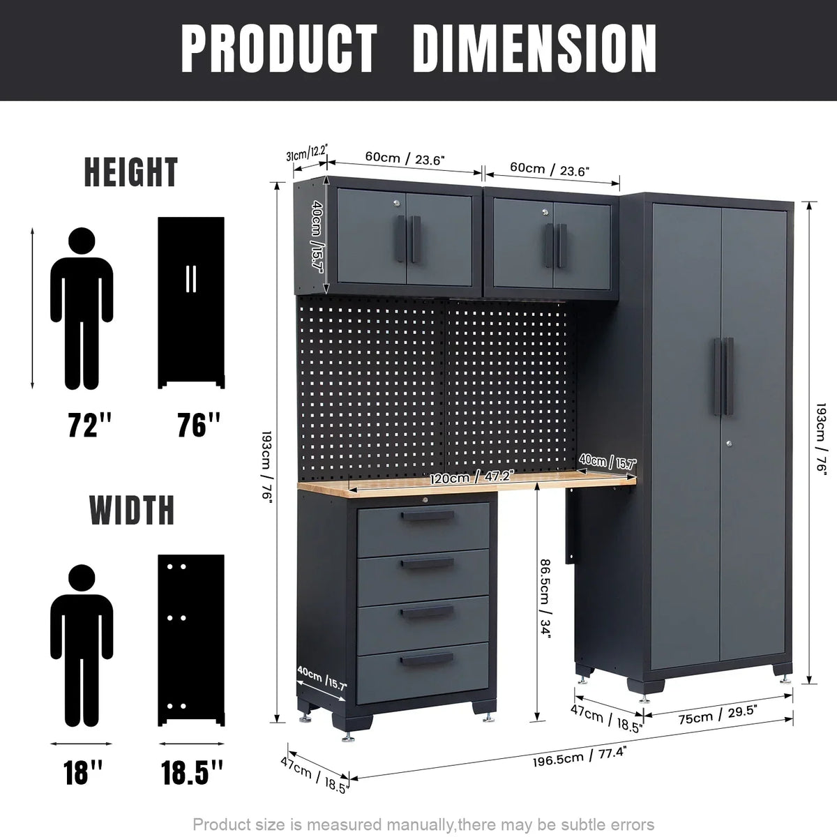 2026 NewHPDMC Garage Storage Cabinet System 7-Pcs Workshop Set Metal Garage Cabinets System with Steel Cabinet Drawers, Workbench, Pegboard for Garage Tool Organization