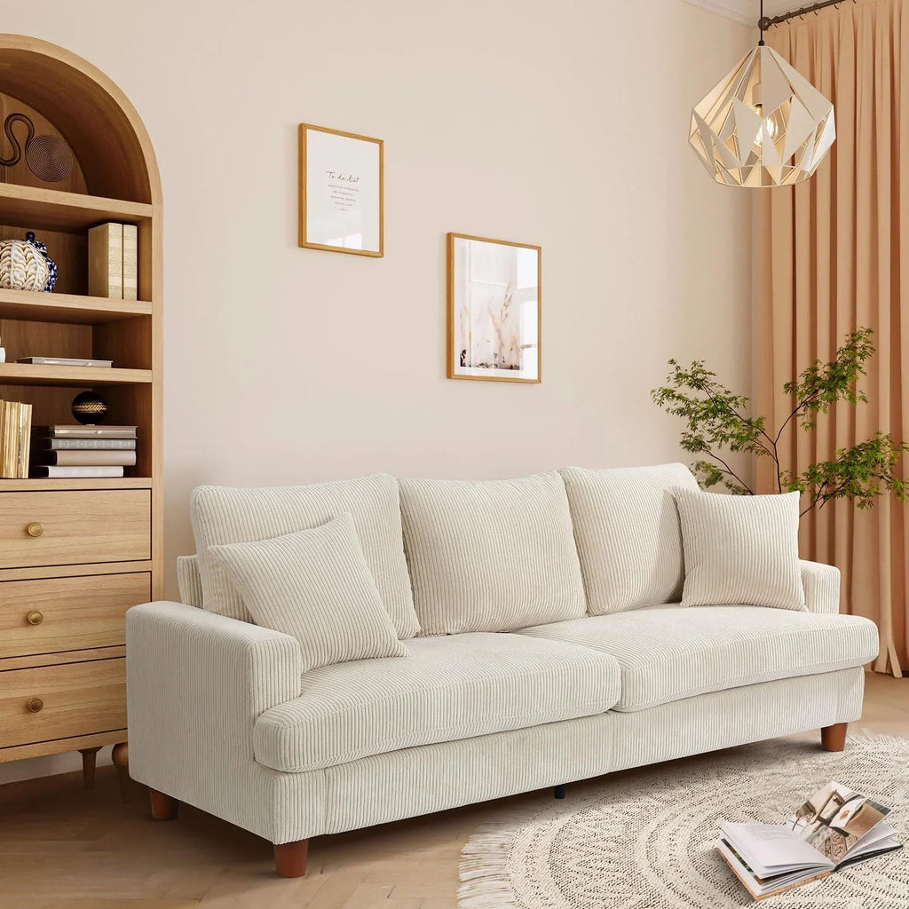 2026 New87" Corduroy Sofa,3 Seater Sofa with Extra Deep Seats,Neche Comfy Upholstered Couch for Living Room,2 Pillows,Green