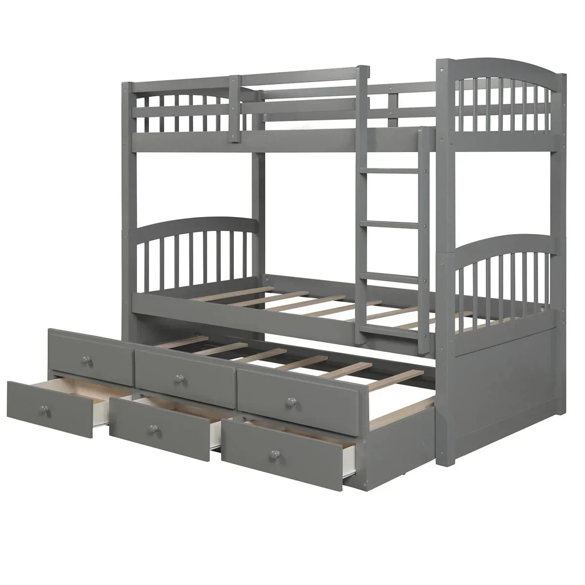 2026 NewTwin-Over-Twin Bunk Bed with 3 Storage Drawers, Twin Bunk Bed Frame with Ladder & Safety Rail, Pinewood Trundle Bunk Bed for Teen Bedroom, Guest Room Furniture, Can be Convertible to 2 Beds, Gray