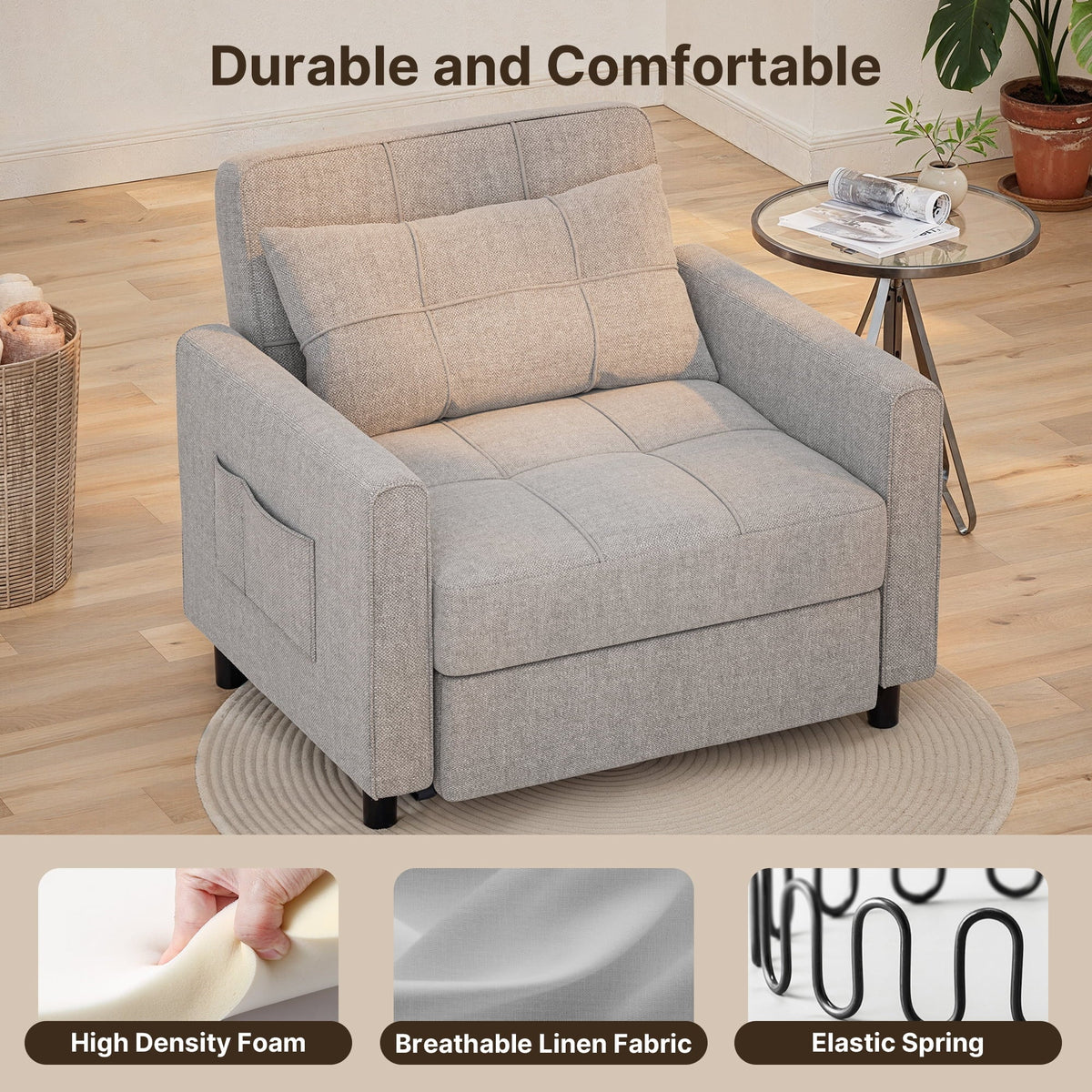 2026 New3 in 1 Convertible Sofa Bed Chair for Living Room, Aiho Sleeper Sofa Bed for Living Room, Dark Gray