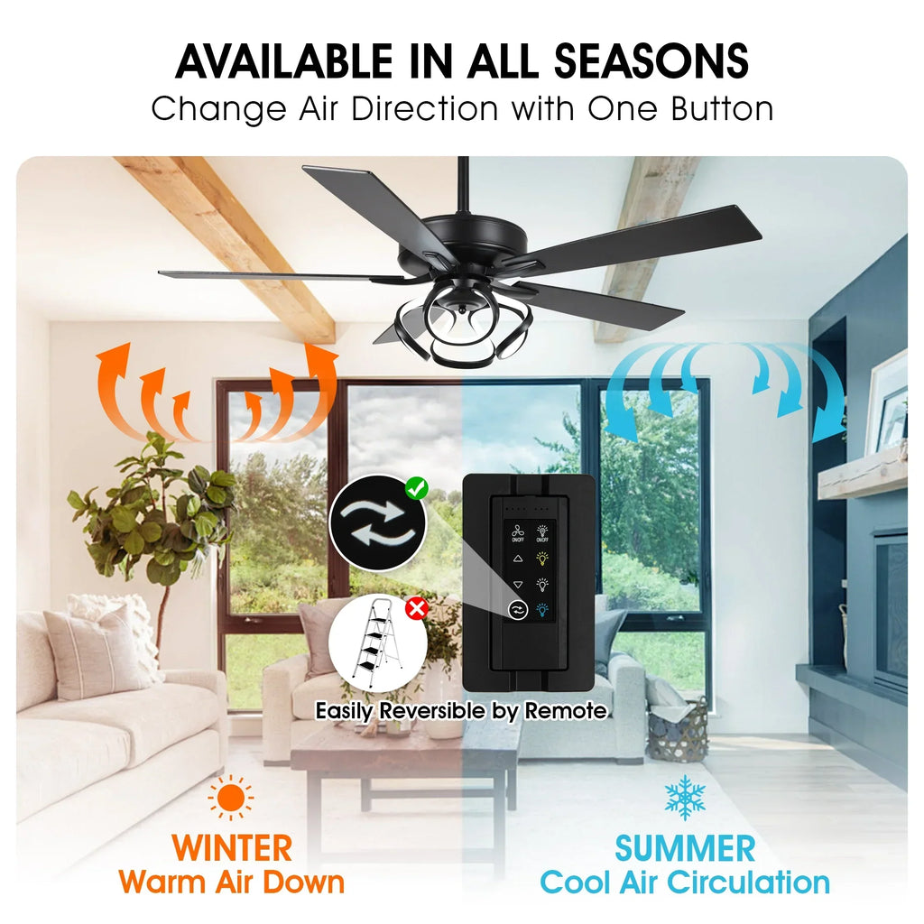 2026 NewParrot Uncle 52-Inch Contemporary Chrome Ceiling Fan with Integrated LED Lights and Remote Control