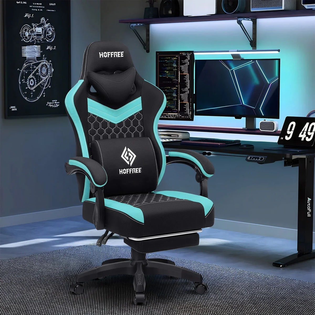 2026 NewHoffree Gaming Chair with Massage Fabric Office Chair with footrest for Adults, Ergonomic Gamer Chair with Headrest and Lumbar Support for Office Gaming, 440 LBS