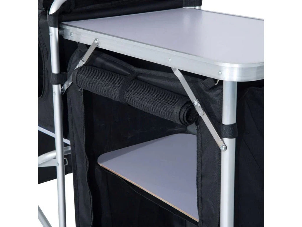 2026 NewInch Aluminum Portable Fold-Up Camping Kitchen with Windscreen and 5 Enclosed Cupboards, Cook Station, for BBQ, Camping, Picnic, Backyard
