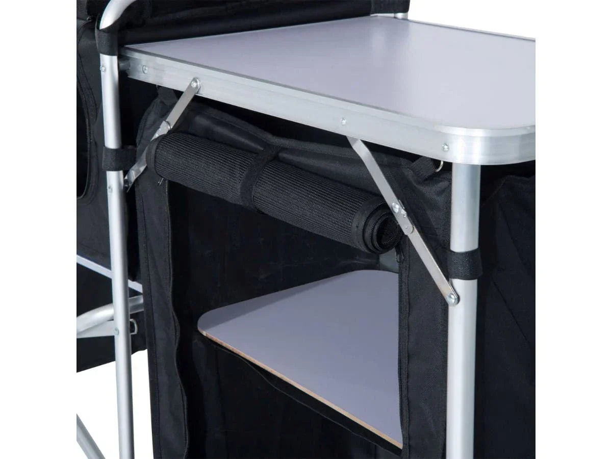 2026 NewInch Aluminum Portable Fold-Up Camping Kitchen with Windscreen and 5 Enclosed Cupboards, Cook Station, for BBQ, Camping, Picnic, Backyard
