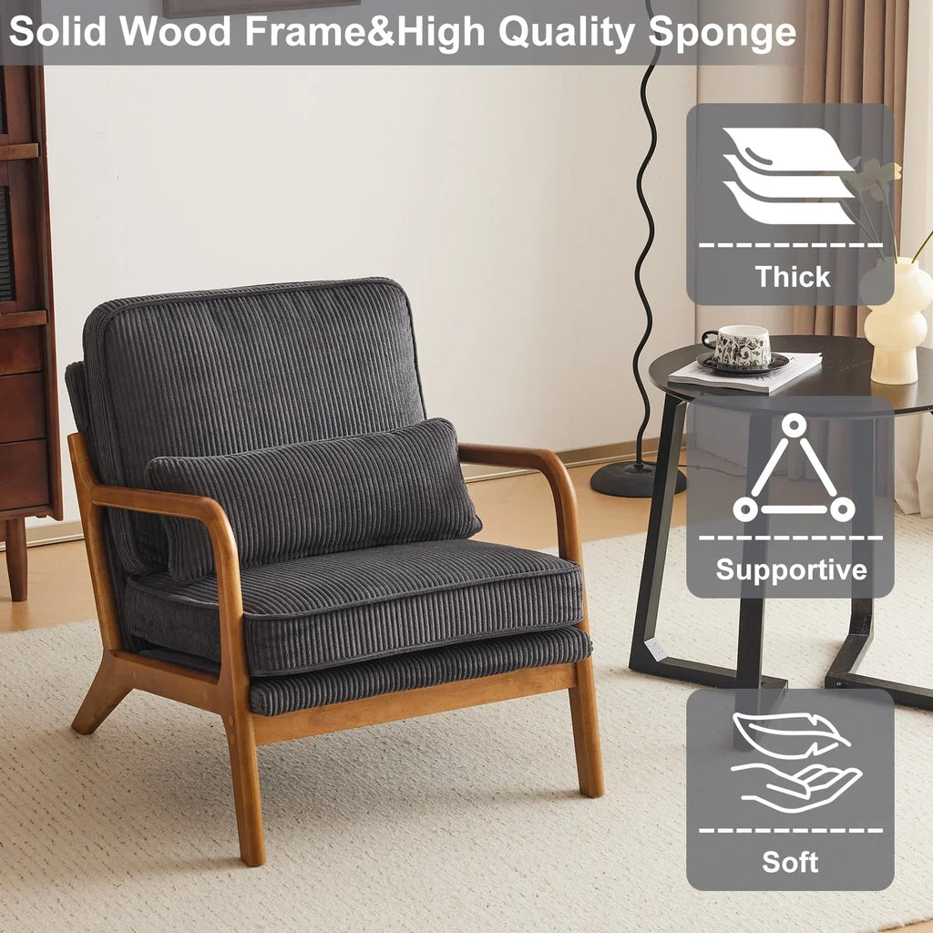 2026 NewKtaxon Accent Chair Corduroy Upholstered Armchair, Reading Club Chair with Pillow and Solid Wood Frame for Living Room Bedroom Furniture Off White