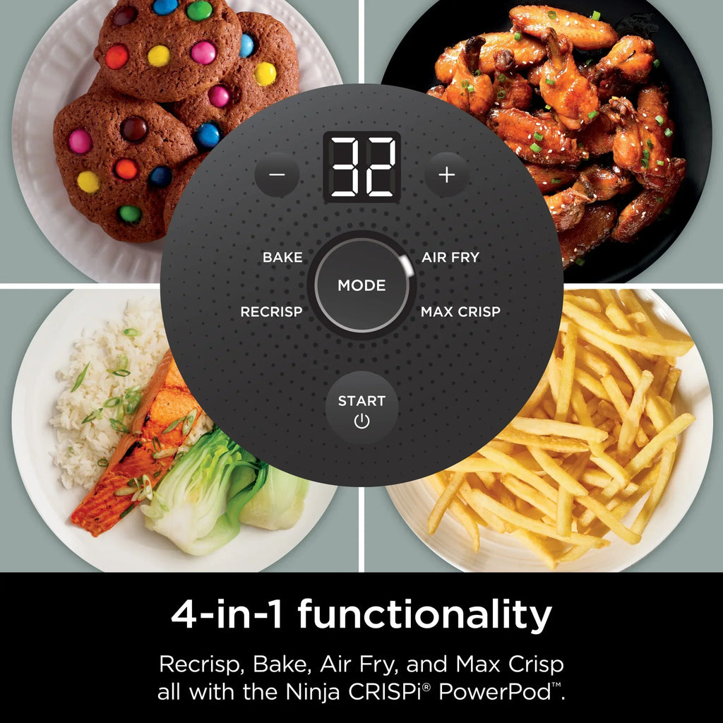 2026 NewNinja Crispi 4-in-1 Portable Glass Air Fryer Cooking System, 4-Qt & 6-Cup Containers, Cyberspace