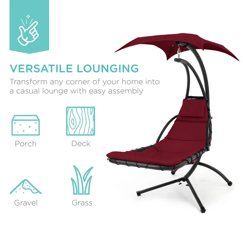 2026 NewBest Choice Products Hanging Curved Chaise Lounge Chair Swing for Backyard, Patio w/ Pillow, Shade, Stand - Teal