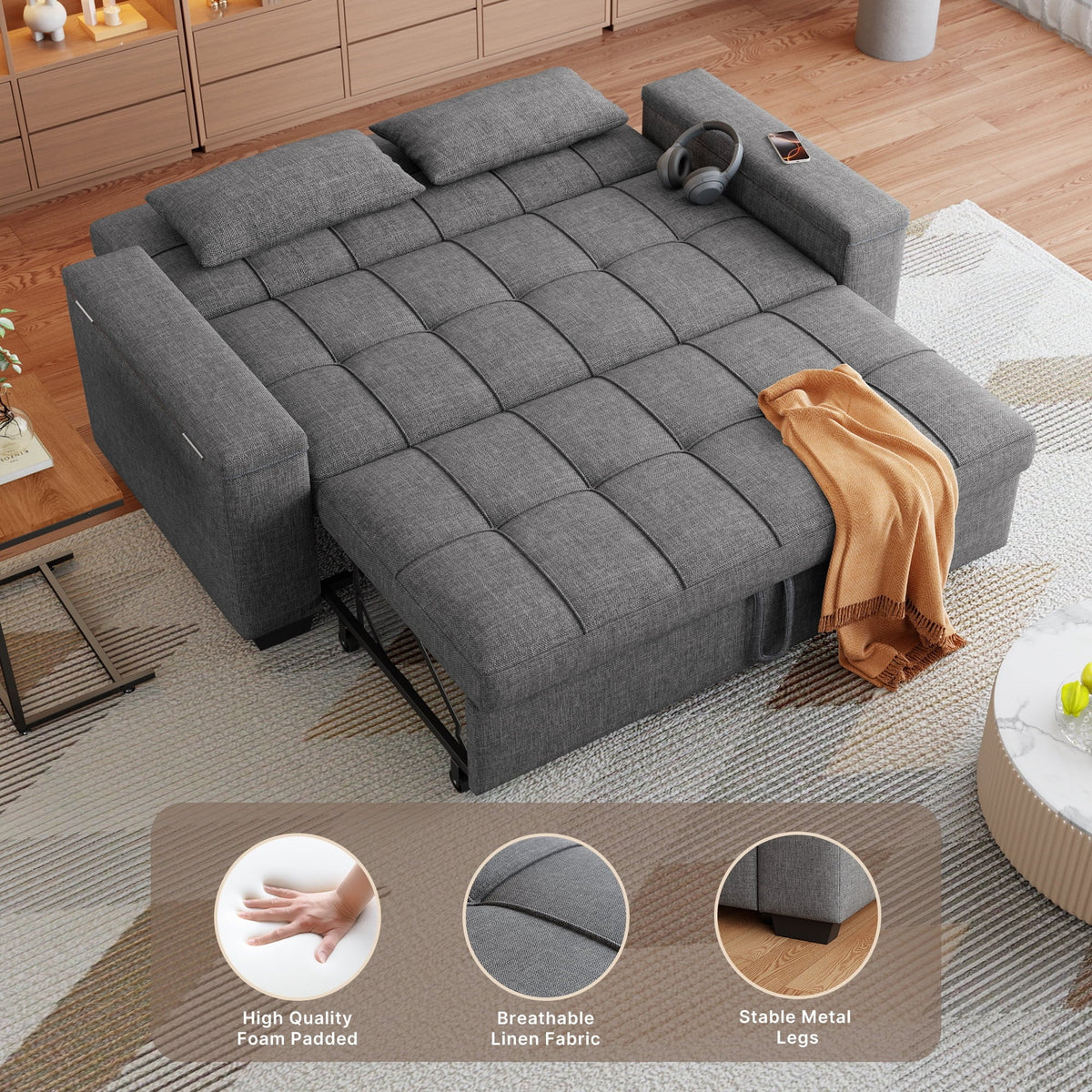 2026 NewSofa Bed, Lofka 3-in-1 Convertible Sleeper Sofa with Storage, Adjustable Backrest & Pull Out Function - Sleeper Chair for Small Space, Apartment, Dark Grey