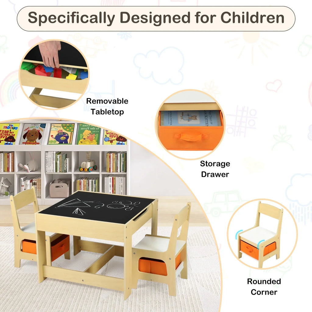 2026 NewLINLUX Kids Table and 2 Chairs Set, Children Activity Table Chairs with Chalkboard/Whiteboard, Grey
