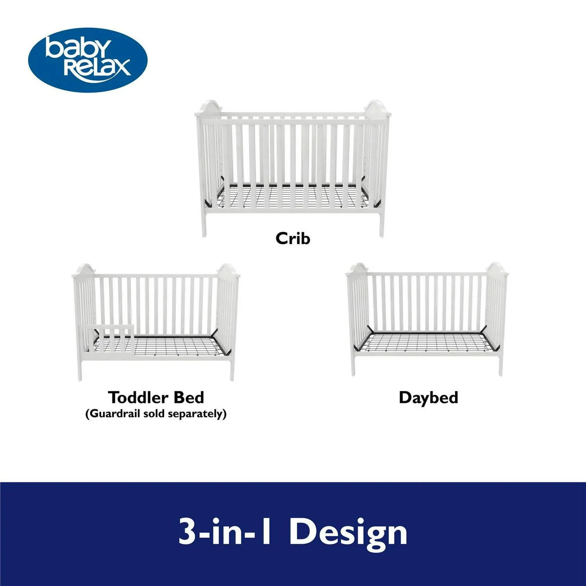 2026 NewBaby Relax Adele 3-in-1 Convertible Crib. White