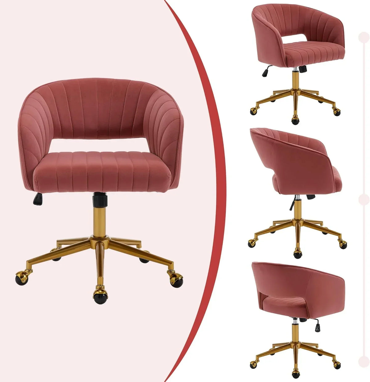 2026 NewWestice Home Office Desk Chairs, Velvet Task Chair, Height Adjustable Swivel Vanity Chair with Golden Base for Vanity Study, Living Room Computer Room, Beige