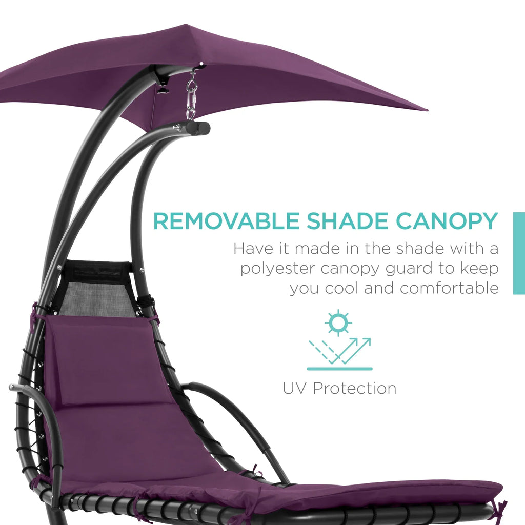 2026 NewBest Choice Products Hanging Curved Chaise Lounge Chair Swing for Backyard, Patio w/ Pillow, Shade, Stand - Teal