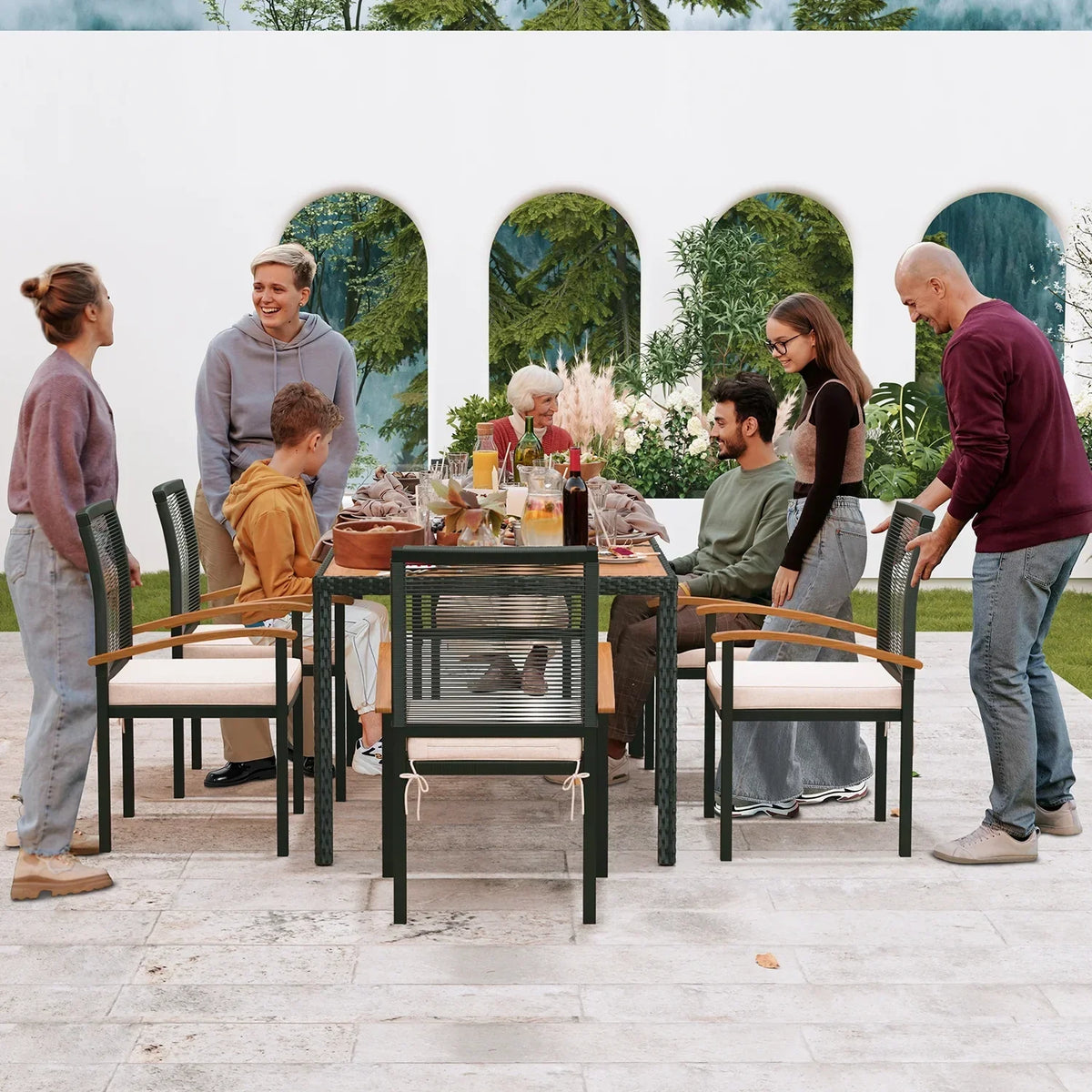 2026 New7 Pieces Outdoor Table and Chairs Outdoor Patio Furniture Set Wicker Patio Dining Sets for 6 Patio Table and Chairs Set Outdoor Furniture Set for Garden Yard Porch and Poolside