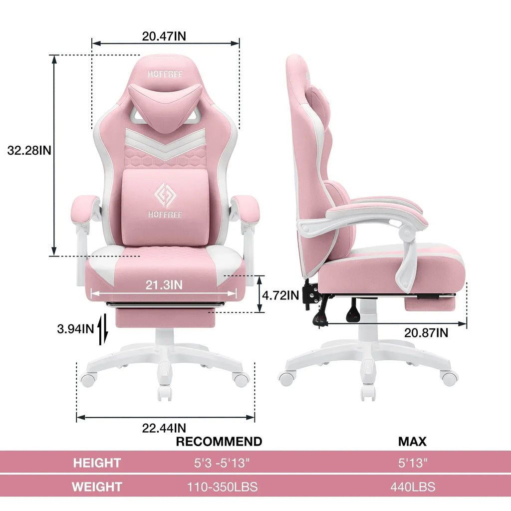 2026 NewHoffree Gaming Chair with Massage Fabric Office Chair with footrest for Adults, Ergonomic Gamer Chair with Headrest and Lumbar Support for Office Gaming, 440 LBS