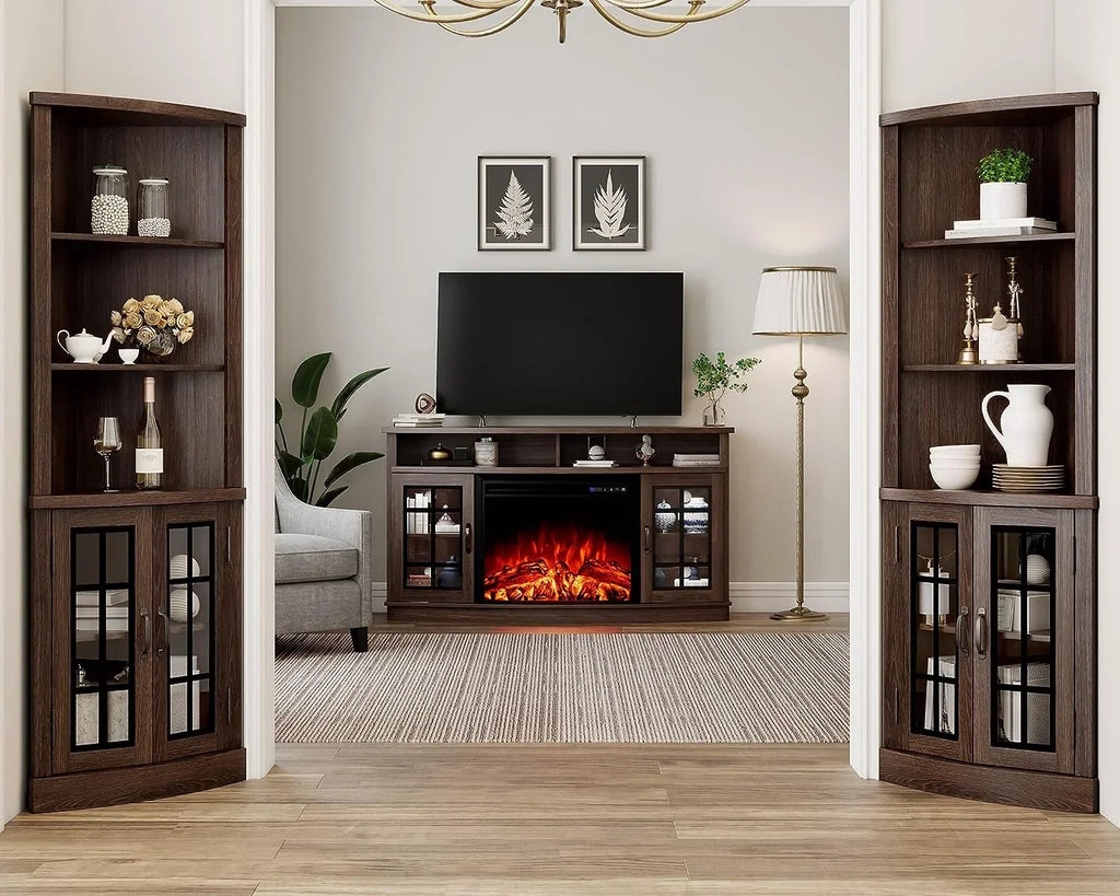 2026 NewMerluxy Curved Corner Cabinet, 65" Wood Bookcase with 3 Shelves, Distressed White