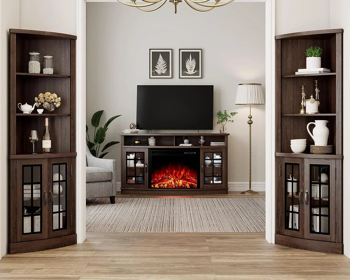 2026 NewMerluxy Curved Corner Cabinet, 65" Wood Bookcase with 3 Shelves, Distressed White