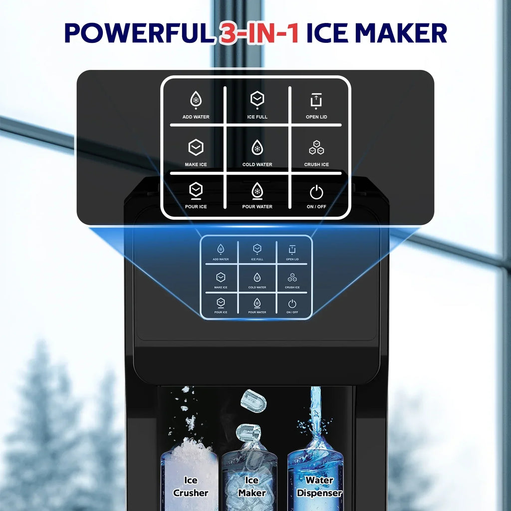 2026 NewAdvwin 3 in 1 Water Dispenser with Ice Maker Countertop, Bullet Ice, Crushed Ice, Water Cooler, 44Lbs/24H, 12 Ice Cube/6Min, Self-cleaning, 4Lbs Ice Storage, Home, Kitchen, Party, RV