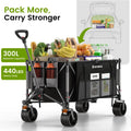 2026 NewRaynesys 300L Foldable Wagon Cart with Wheels, 440lbs Heavy Duty Beach Wagon for Sand Sports Camping Grocery, Black & Gray