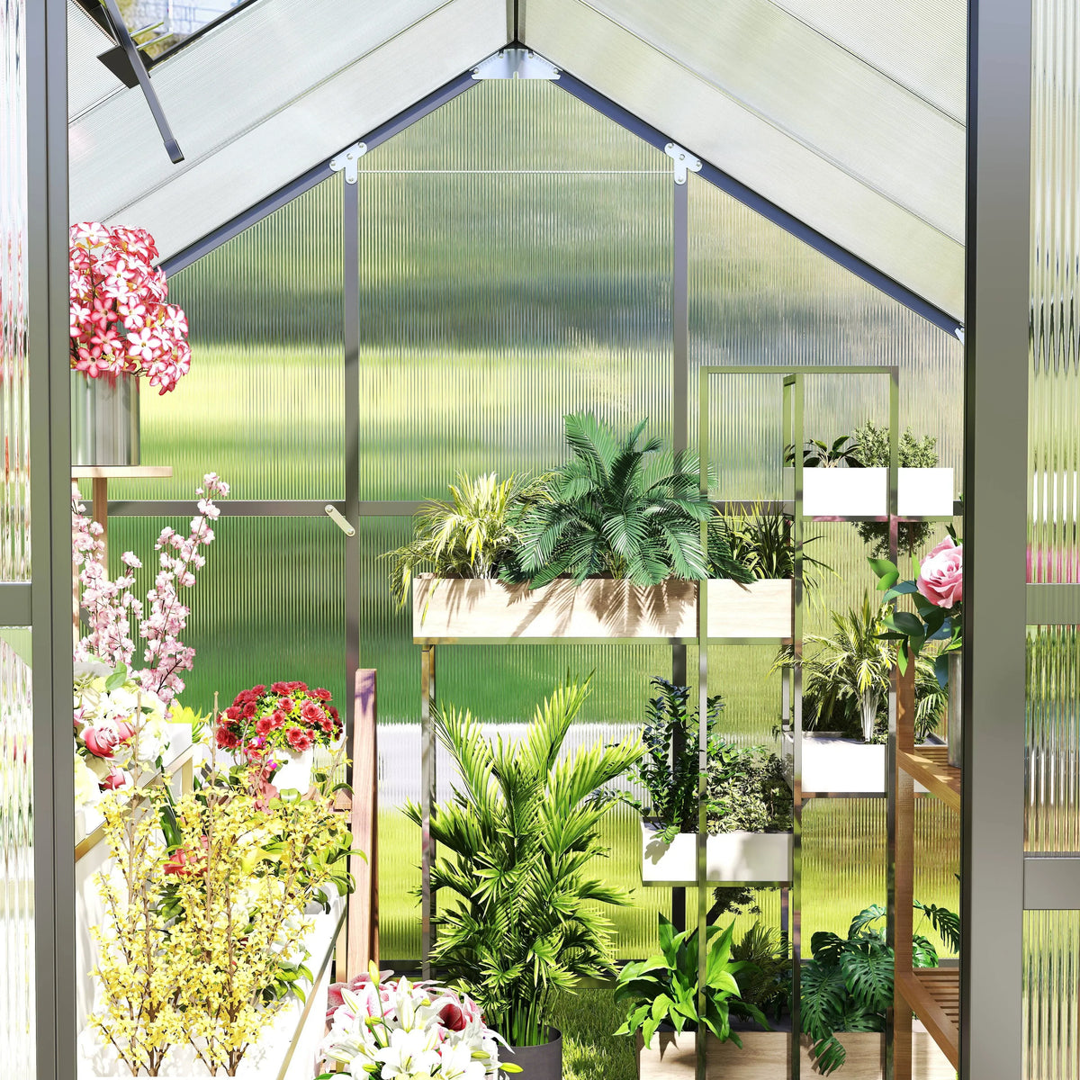 2026 NewAsofer 6' x 4' Greenhouse for Outdoors, Aluminum Walk-in Green Houses shed with Rain Gutter and Roof Vent for Backyard