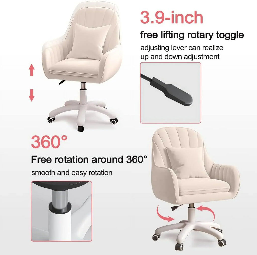 2026 NewHome Office Chair Computer Chair with Mid-Back Upholstered Modern Tufted Computer Task Chair Swivel Height Adjustable Velvet Accent Chair."White"