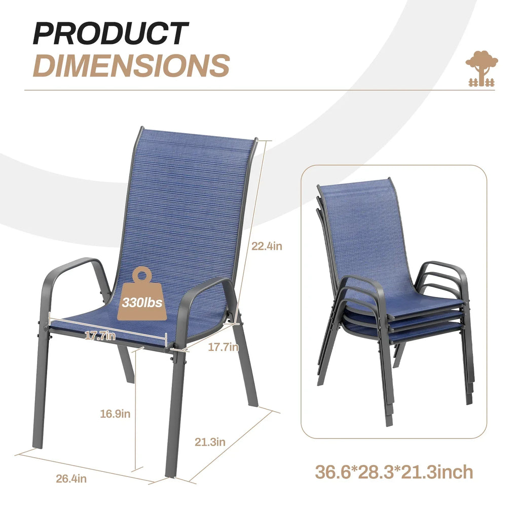 2026 NewPirecart Set of 4 Patio Dining Chairs, Textilene Outdoor Stacking Chairs for Poolside, Backyard, Garden