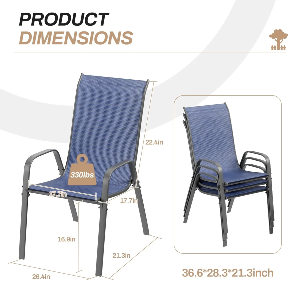 2026 NewPirecart Set of 4 Patio Dining Chairs, Textilene Outdoor Stacking Chairs for Poolside, Backyard, Garden