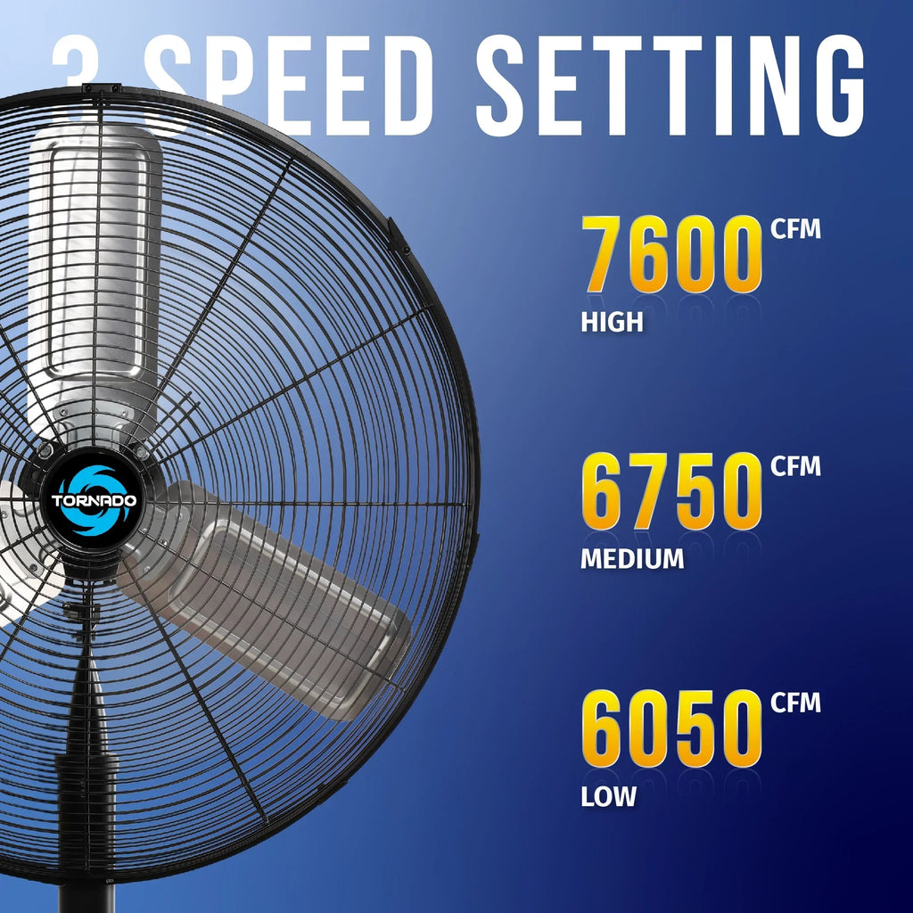 2026 NewTornado - 20 Inch High Velocity Metal Oscillating Pedestal Fan - Commercial, Industrial Use Water-Resistant