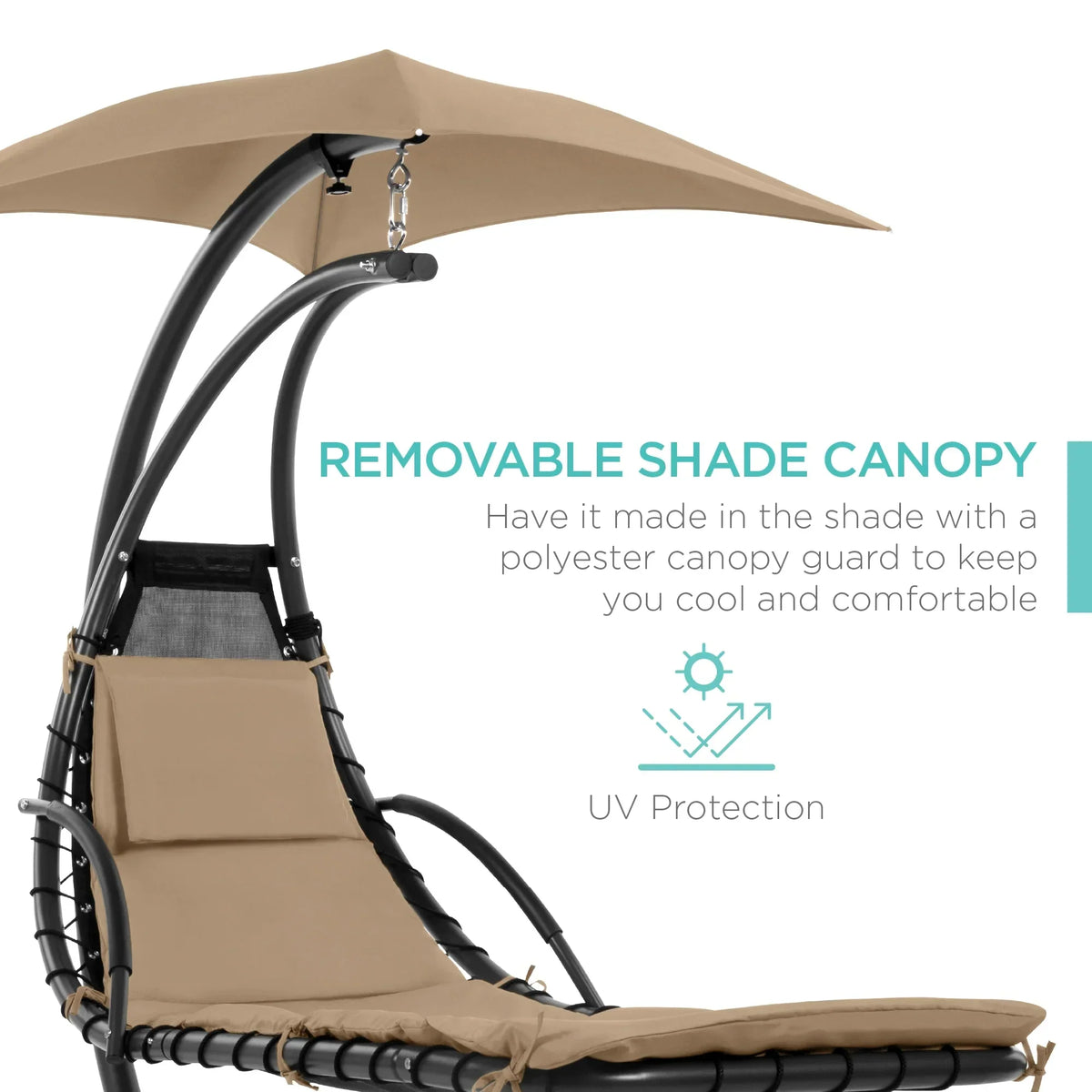 2026 NewBest Choice Products Hanging Curved Chaise Lounge Chair Swing for Backyard, Patio w/ Pillow, Shade, Stand - Teal