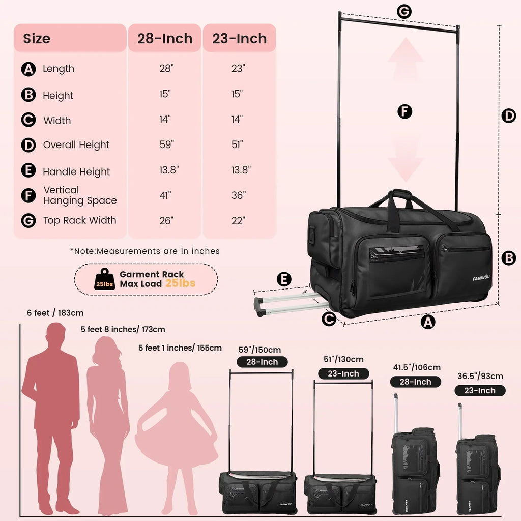 2026 NewFegat Dance Bag with Garment Rack - 28"Collapsible Rolling Competition Dance Duffle Bag Lightweight Costume Wheeled Suitcase for Dancers Shows Livestreamer Athletes