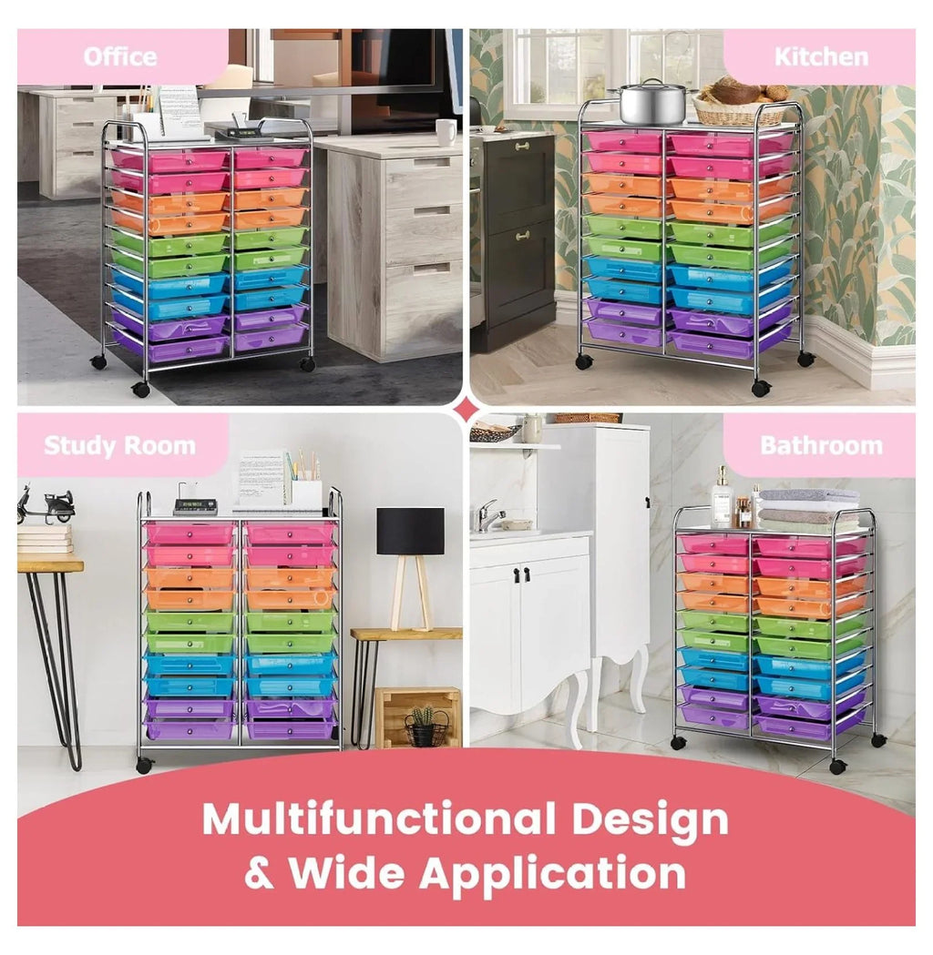 2026 New20 Drawers Storage Cart w/Rolling Wheels, Semi-Transparent Mobile Rolling Drawer Cart for School Classroom Office Home Salon, Files Scrapbook Craft Organizer, Utility Cart on Wheels (Clear)
