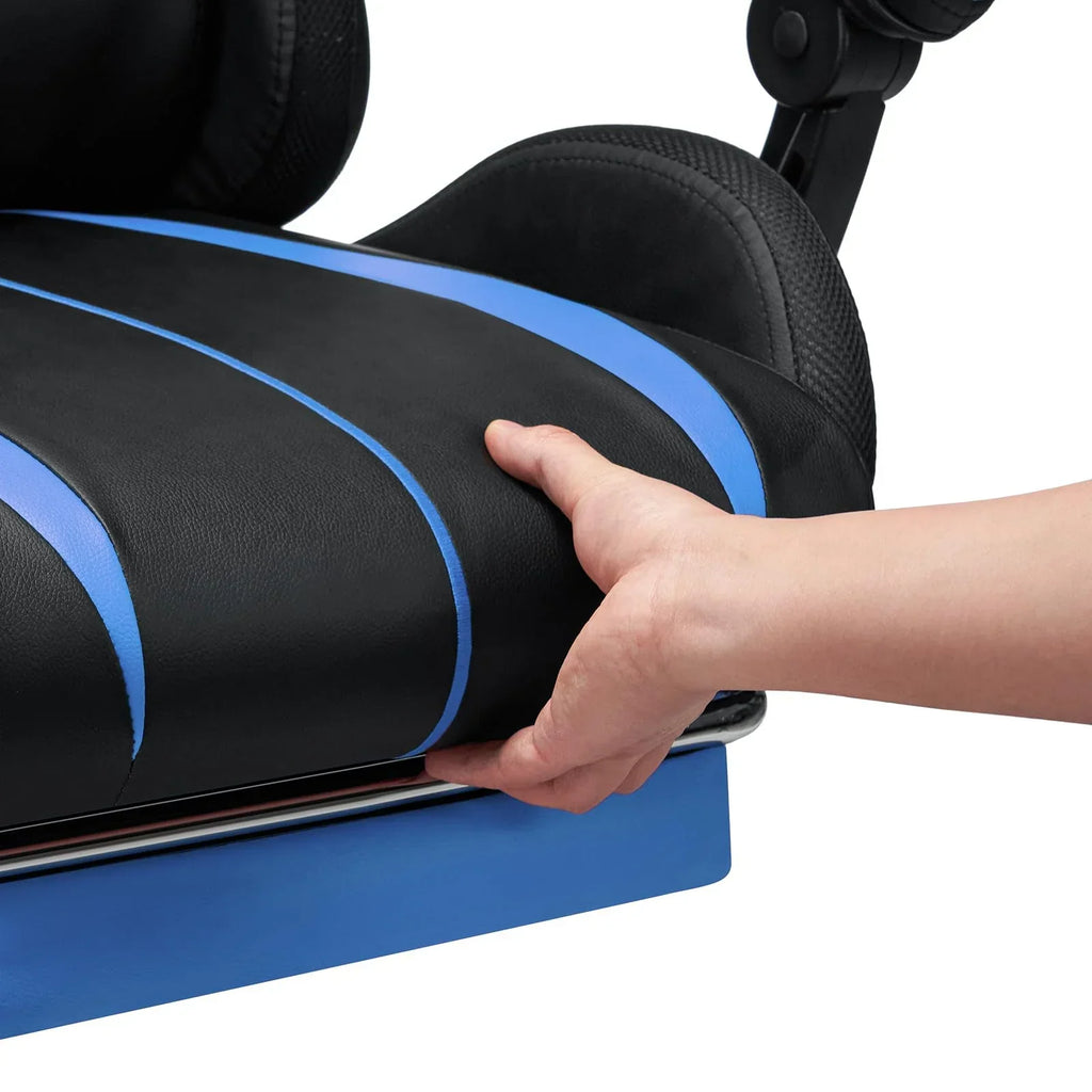 2026 NewRGB Gaming Chair with Speakers Massage Computer Gaming Chair with LED Lights and Footrest High Back Video Game Chair for Adults Blue and Black