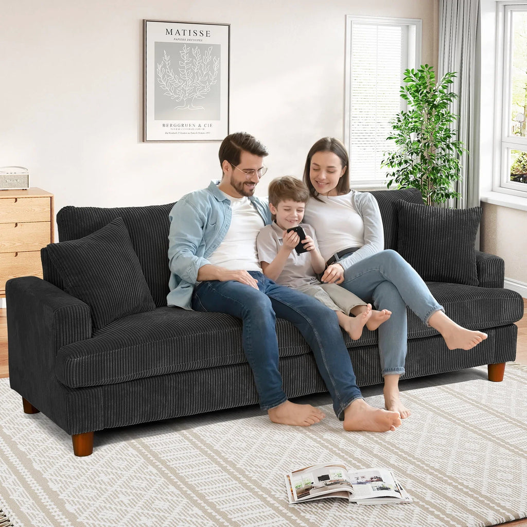 2026 New87" Corduroy Sofa,3 Seater Sofa with Extra Deep Seats,Neche Comfy Upholstered Couch for Living Room,2 Pillows,Green