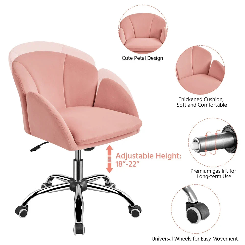 2026 NewYaheetech Modern Vanity Chair Swivel Rolling Chair with Armrests, Pink