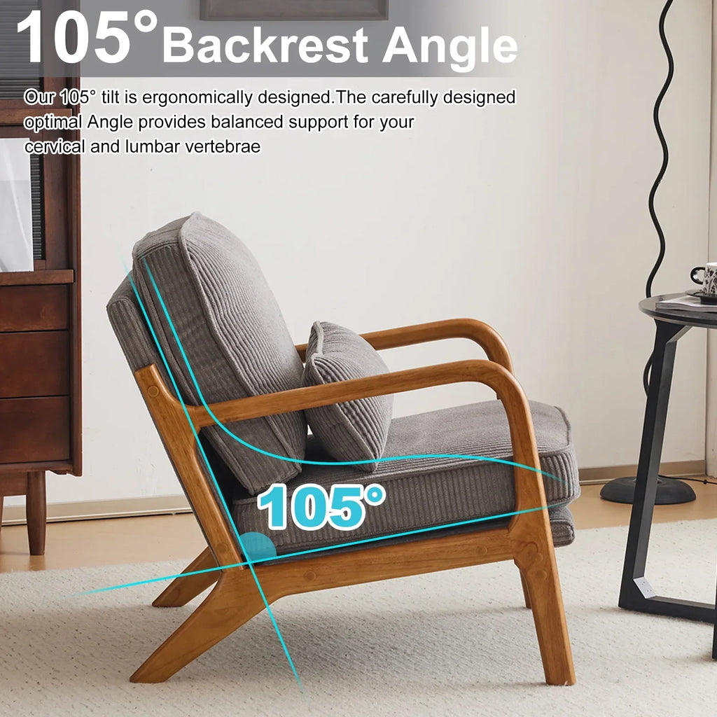 2026 NewKtaxon Accent Chair Corduroy Upholstered Armchair, Reading Club Chair with Pillow and Solid Wood Frame for Living Room Bedroom Furniture Off White
