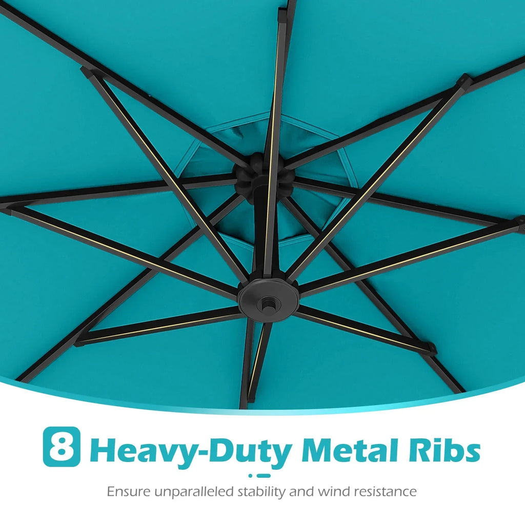 2026 NewCostway 10 FT Solar Offset Hanging Umbrella Patio Cantilever Umbrella with 32 LED Lights Brown