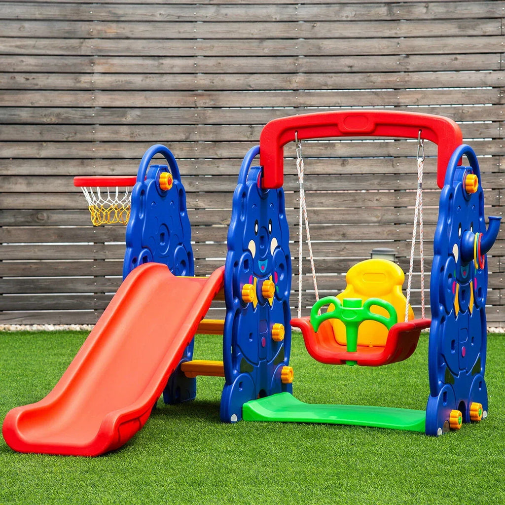 2026 NewCostway 3 in 1 Junior Children Climber Slide Swing Seat Basketball Hoop Playset Backyard