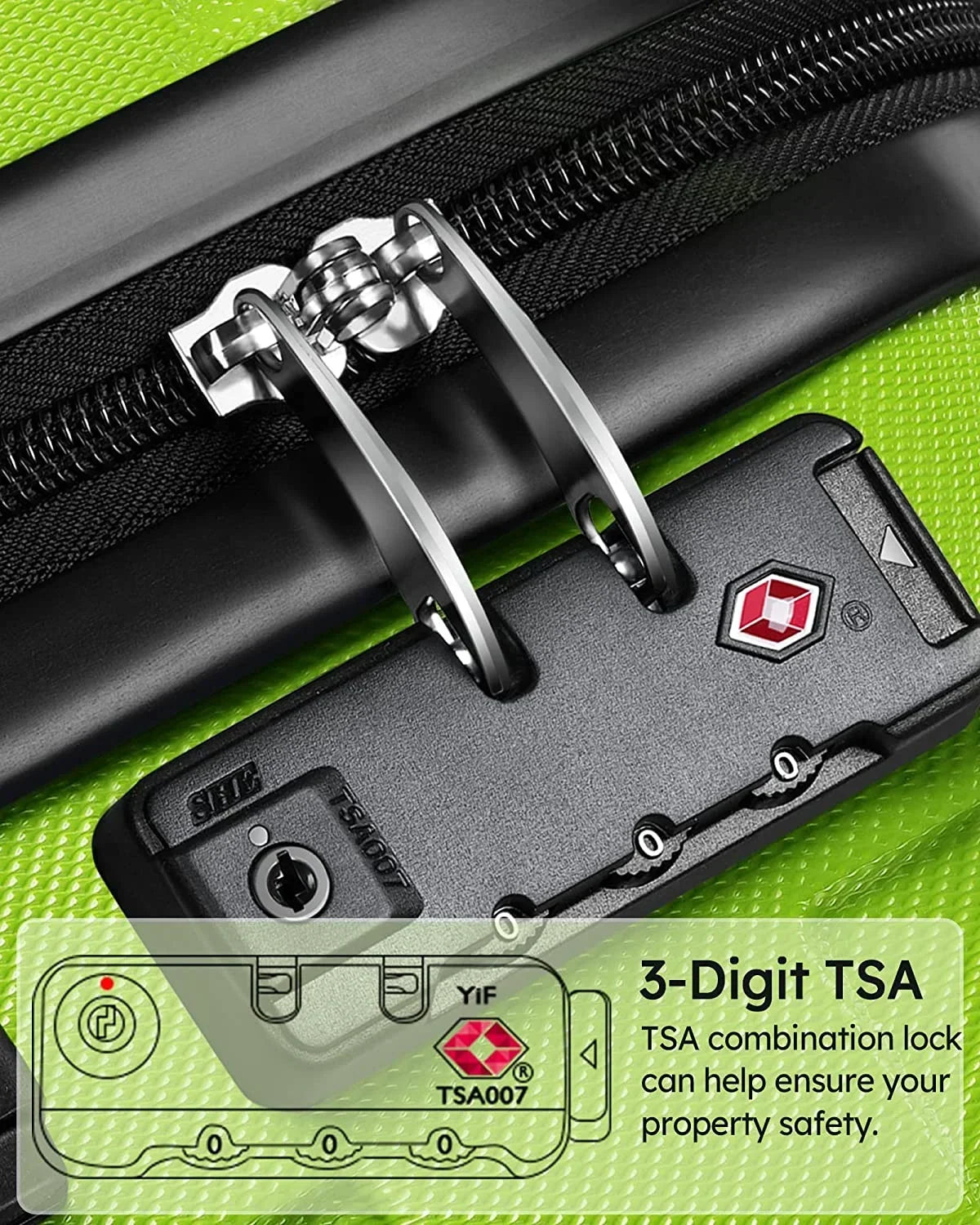 2026 NewLuggage 3 Piece Sets Hard Shell Suitcase Set with Spinner Wheels20" 24" 28", Green