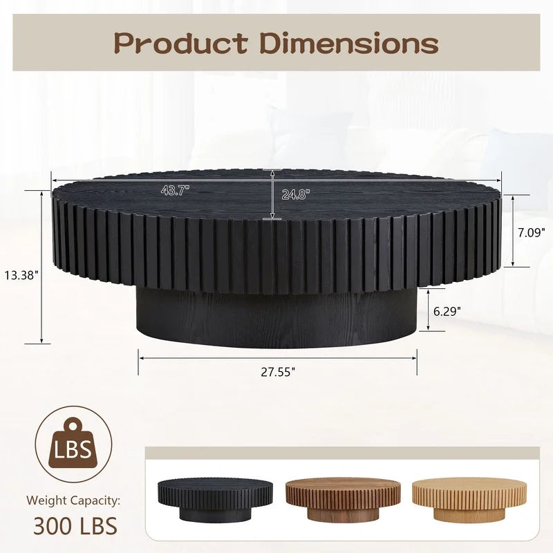 2026 NewFFH 43.7 inch Oval Coffee Table for Living Room,Handcraft Rustic Corner Coffee Table Nature Wood Relief Sturdy Pedestal for Apartmen,Side Table Centre Table,Nature Wood