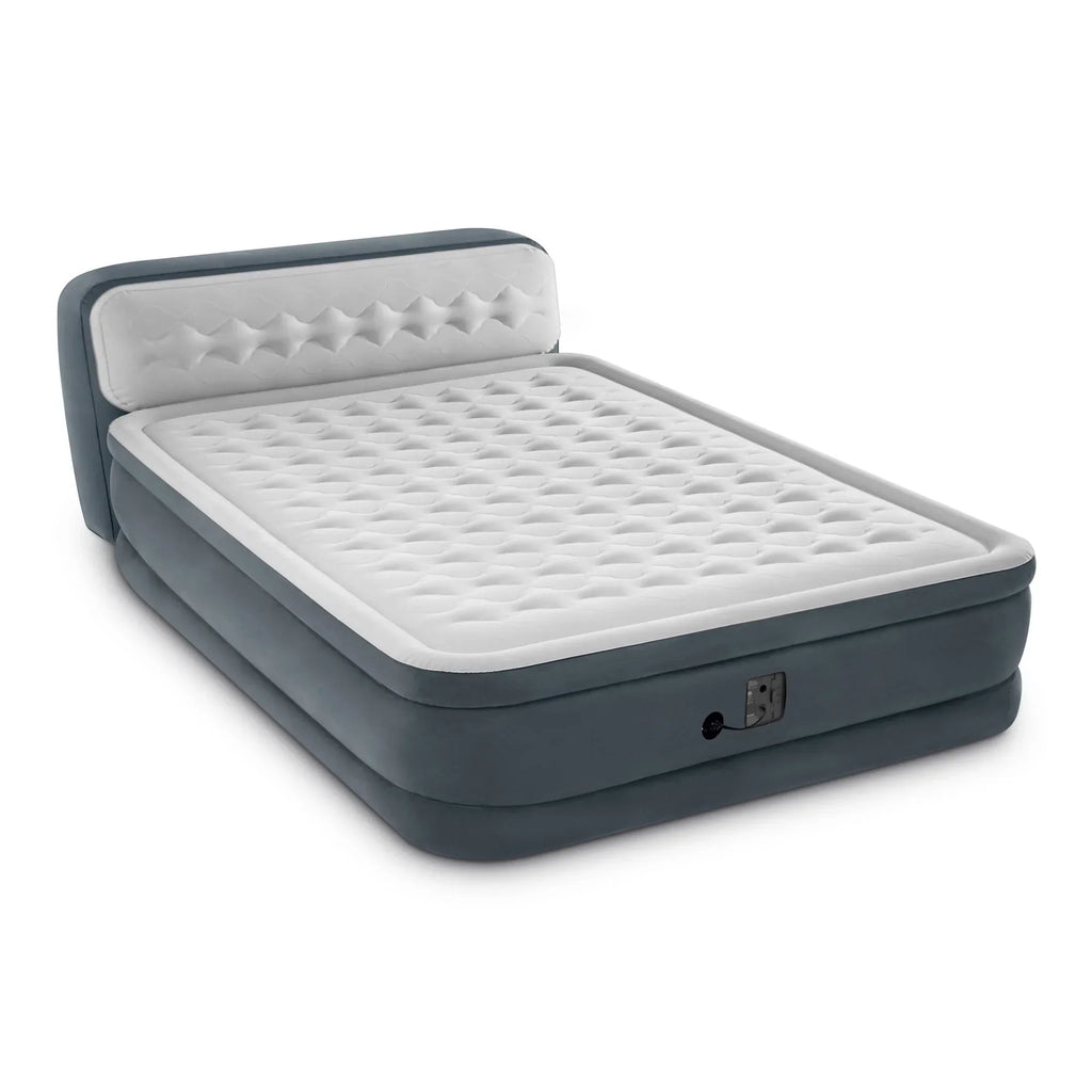 2026 NewOpen Box Intex Dura-Beam Deluxe Plush Headboard Queen Mattress Built-In Pump