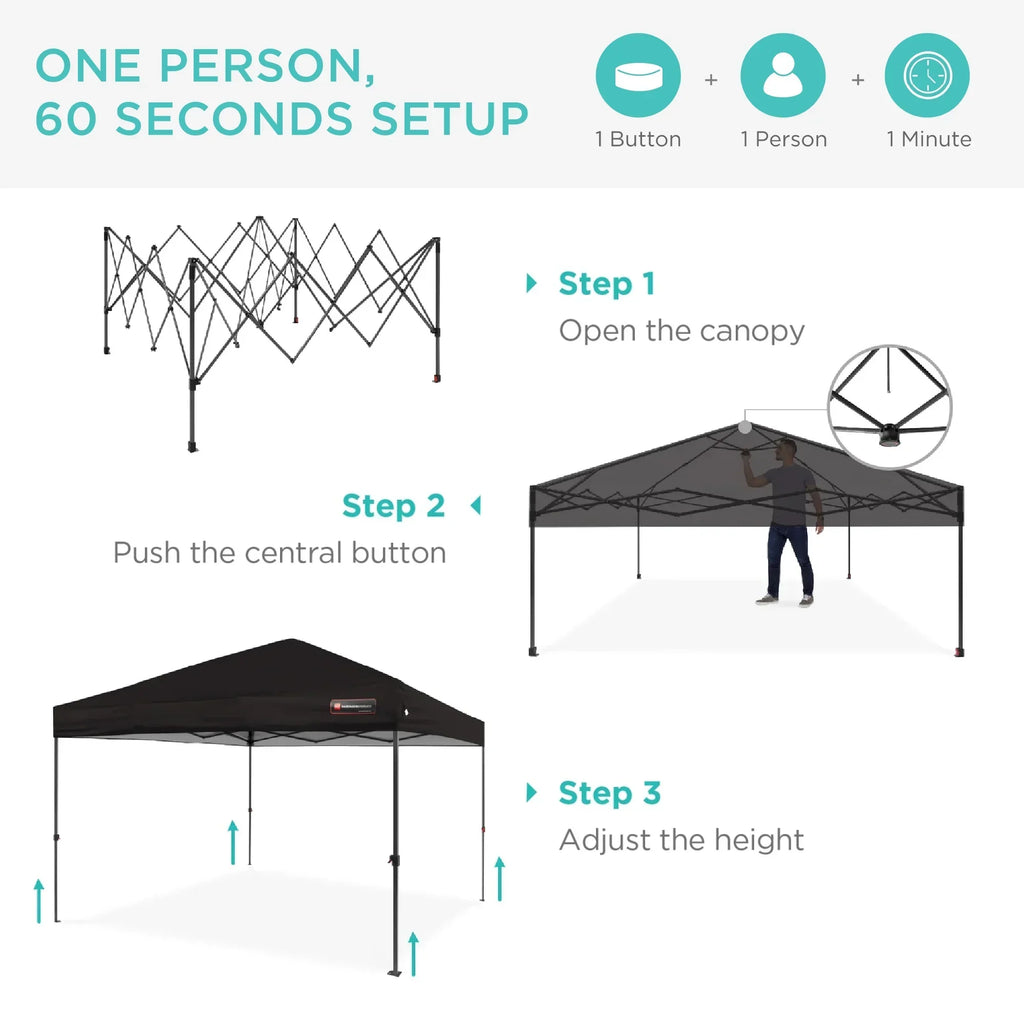 2026 NewBest Choice Products 12x12ft Easy Setup Pop Up Canopy w/ 1-Button Setup, Wheeled Case, 4 Weight Bags - Navy Blue